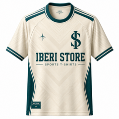 Iberi Store Men's Premium Cream & Dark Green Graphic Crewneck Football Jersey