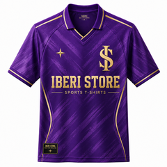 Iberi Store Men's Premium Purple & Gold Graphic Polo Football Jersey
