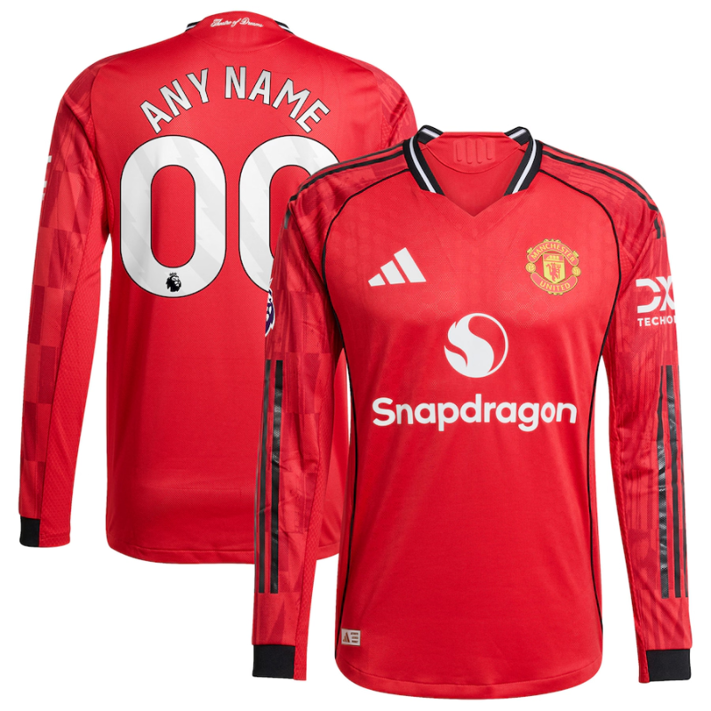 Manchester United adidas Home 2025/26 Custom Authentic Long Sleeve Jersey - Red Adidas