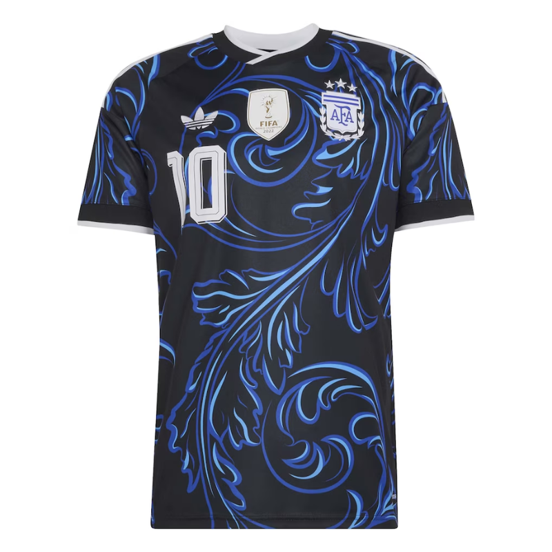 Black and Blue Baroque Pattern Football Shirt – Slim Fit Pro-Style Matchday Performance Top (Messi)
