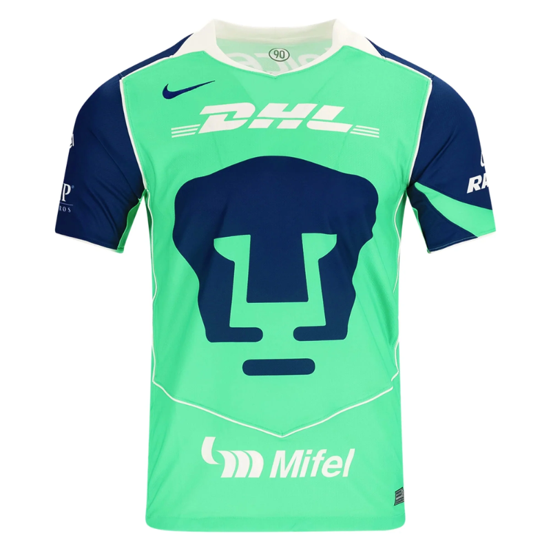 Pumas UNAM Green & Navy Soccer Jersey 25/26 Third Jersey (Green Shock/Blue Void/White)