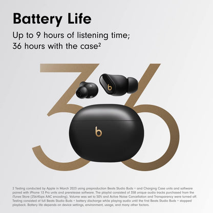 🔵 🎧 Beats Studio Buds + True Wireless Noise Cancelling Earbuds built-in microphone, sweat-resistant Bluetooth headphones, spatial audio - Black/Gold 🎧 🔵