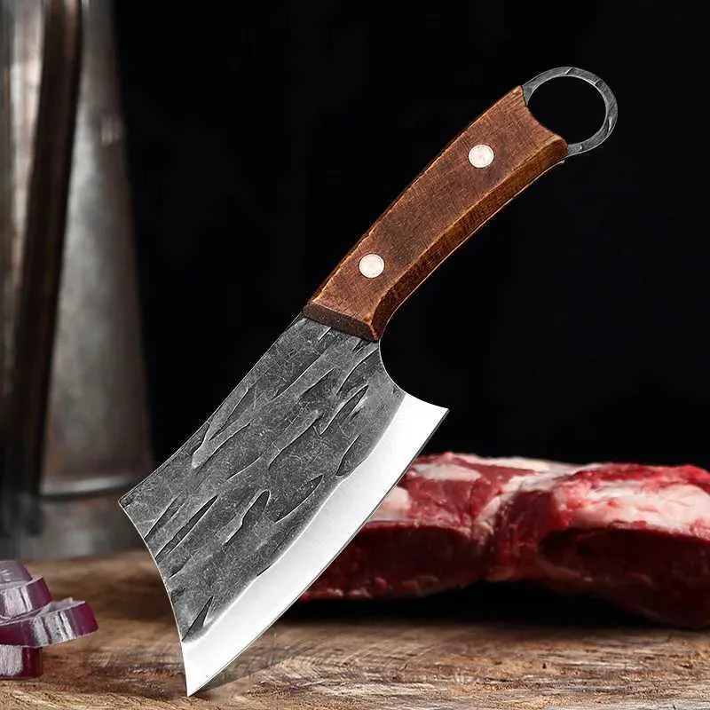 Forged Small Kitchen Cleaver – Wooden Handle Chef Knife for Vegetables & Fruits - Iberi Store™