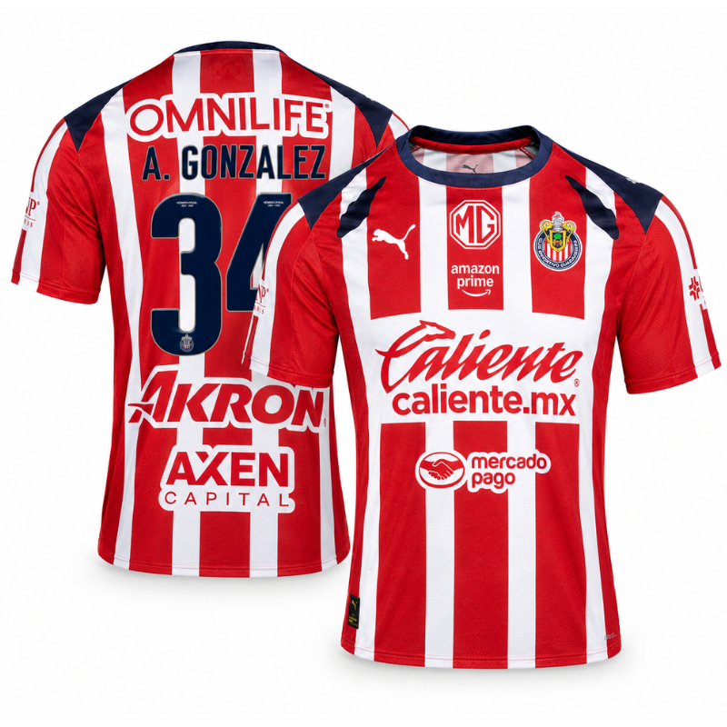Chivas Guadalajara A. Gonzalez Red & White Soccer Jersey