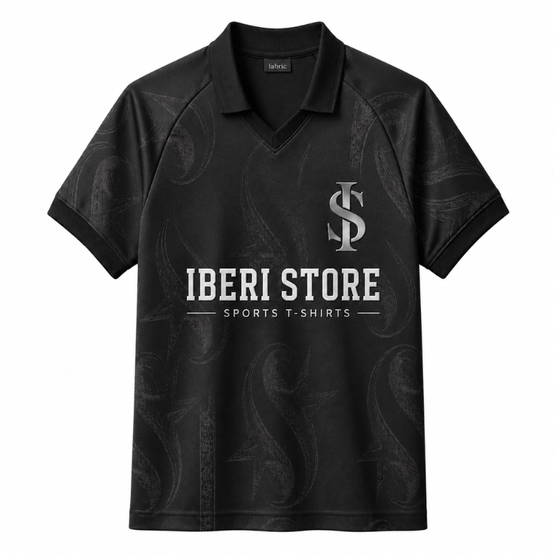 Iberi Store Men's Premium Black Graphic Polo Football Jersey