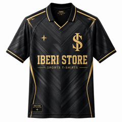 Iberi Store Men's Premium Black & Gold Graphic Polo Football Jersey