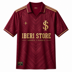 Iberi Store Men's Premium Burgundy Maroon Graphic Polo Football Jersey