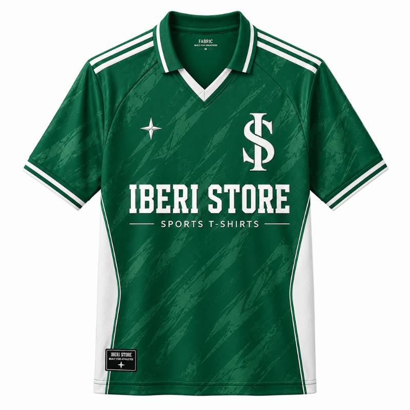 Iberi Store Men's Premium Green Graphic Polo Football Jersey