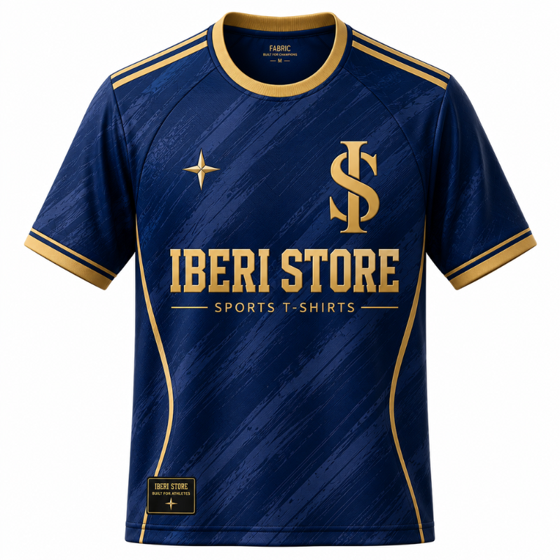 Iberi Store Men's Premium Navy & Gold Graphic Crewneck Football Jersey