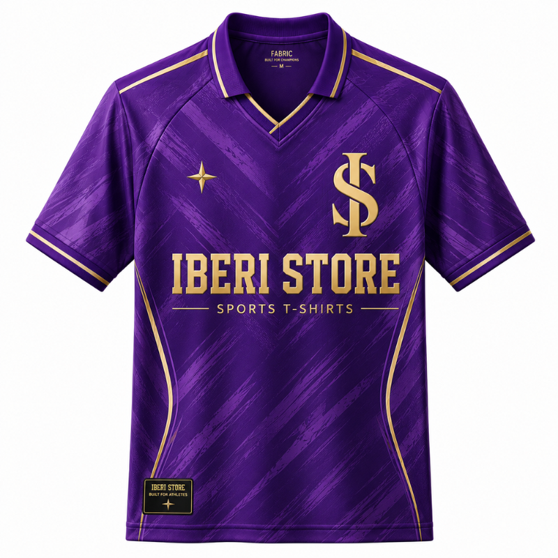 Iberi Store Men's Premium Purple & Gold Graphic Polo Football Jersey