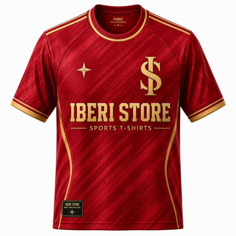 Iberi Store Men's Premium Red & Gold Graphic Crewneck Football Jersey