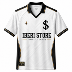 Iberi Store Men's Premium White & Gold Graphic Polo Football Jersey
