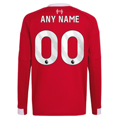 Liverpool adidas Youth 2025/26 Home Custom Long Sleeve Jersey - Red Adidas
