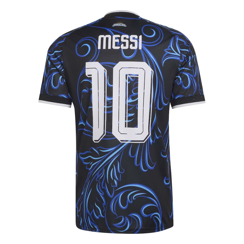 Black and Blue Baroque Pattern Football Shirt – Slim Fit Pro-Style Matchday Performance Top (Messi)