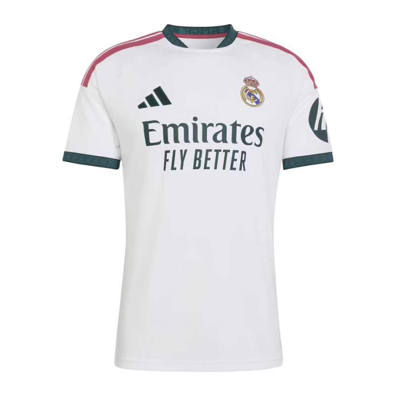Men's White, Dark Green and Pink Trim Football Shirt (Mbappé)
