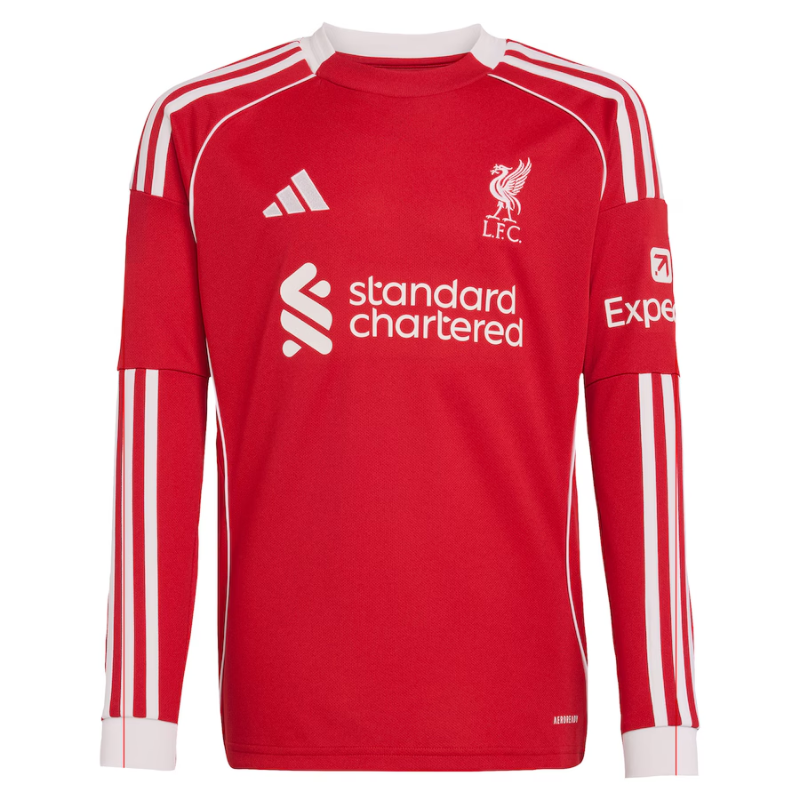 Mohamed Salah Liverpool adidas Youth 2025/26 Home Long Sleeve Jersey - Red Adidas