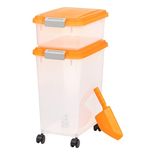 IRIS USA 33qt + 12qt Airtight Pet Food Container Combo with Scoop, Orange
