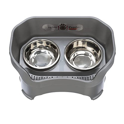 Neater Feeder Deluxe Large Dog (Gunmetal Grey) - The Mess Proof Elevated Bowls No Slip Non Tip Double Diner Stainless Steel Food Dish with Stand