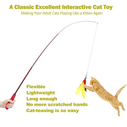 MeoHui Cat Toys for Indoor Cats, Interactive Cat Toy 2PCS Retractable Cat Wand Toy and 9PCS Cat Feather Toys Refills, Funny Kitten Toys Cat Fishing Pole Toy for Bored Indoor Cats Chase and Exercise