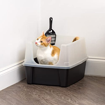 IRIS USA Cat Litter Box with Shield and Scoop, Black