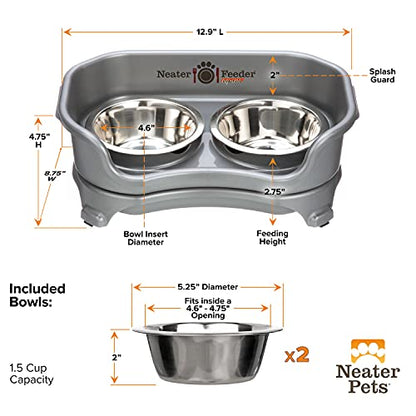 Neater Feeder Express by Neater Pet Brands - Mess Proof Pet Feeder with Stainless Steel, Drip Proof, No Tip and Non Slip Bowls (Small Dog, Gunmetal)