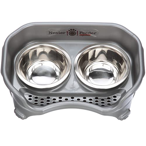 Neater Feeder Express by Neater Pet Brands - Mess Proof Pet Feeder with Stainless Steel, Drip Proof, No Tip and Non Slip Bowls (Small Dog, Gunmetal)