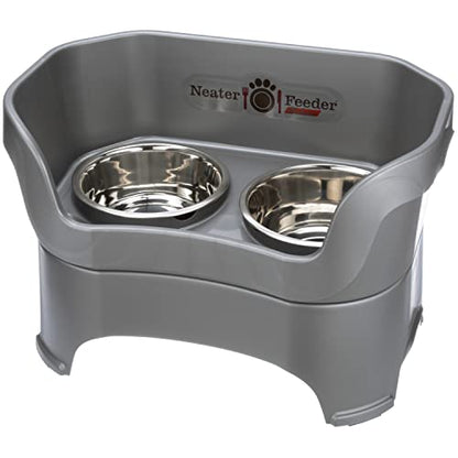 Neater Feeder Deluxe Large Dog (Gunmetal Grey) - The Mess Proof Elevated Bowls No Slip Non Tip Double Diner Stainless Steel Food Dish with Stand