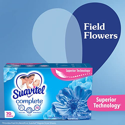 Suavitel Complete Fabric Softener Dryer Sheets, Field Flowers, 185 ct, 4 pack