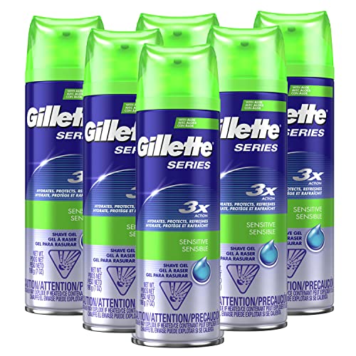 Gillette Series 3X Sensitive Shave Gel, Hydrates, Protects and Soothes Sensitive Skin, 7 Ounce (Pack of 6)