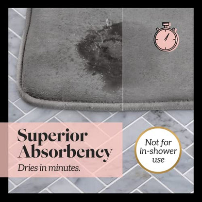 Bath Mats Non Slip - Grey 20" x 32" Memory Foam Bathroom Rugs - Quick Dry