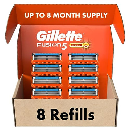 Gillette Fusion5 Power Razor Blade Refills, 8 Count, Lubrastrip for a More Comfortable Shave,Gillette Fusion 5 Blades Refills, Gillette Razors for Men, Gillette Fusion 5, Razor Blades for Men