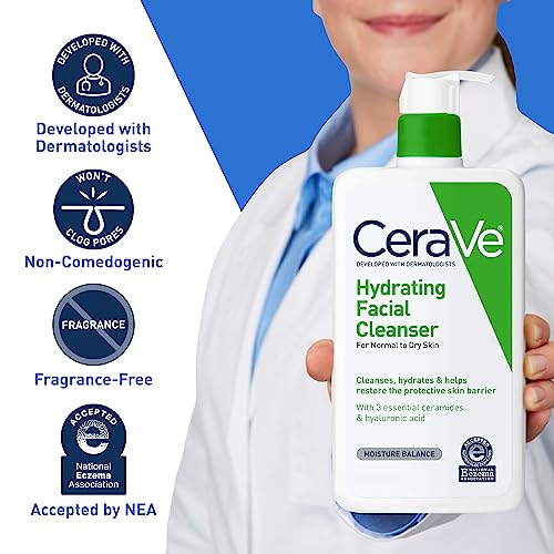 CeraVe Hydrating Facial Cleanser | Moisturizing Non-Foaming Face Wash with Hyaluronic Acid, Ceramides and Glycerin | Fragrance Free Paraben Free | 16 Fluid Ounce
