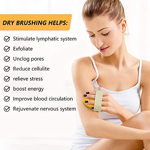 Dry Brushing Body Brush, POPCHOSE Exfoliating Body Scrubber for Flawless Skin, Natural Bristle Dry Skin Brush for Cellulite Treatment, Lymphatic Drainage, Blood Circulation Improvement,Medium Strength