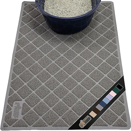 The Original Gorilla Grip 100% Waterproof Cat Litter Box Trapping Mat, Easy Clean, Textured Backing, Traps Mess for Cleaner Floors, Less Waste, Stays in Place for Cats, Soft on Paws, 35x23 Gray