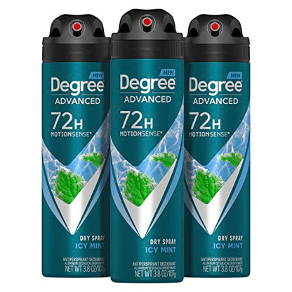 Degree Men Advanced Antiperspirant Deodorant Dry Spray Icy Mint 3 Count 72-Hour Sweat and Odor Protection Deodorant For Men With MotionSense Technology 3.8 oz